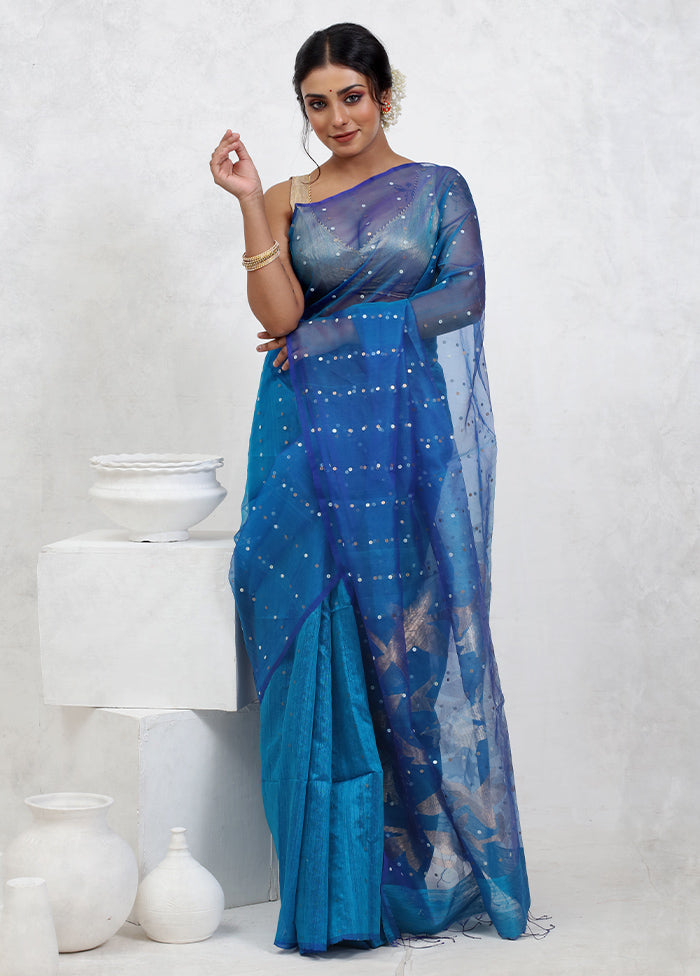 Blue Matka Pure Silk Saree With Blouse Piece