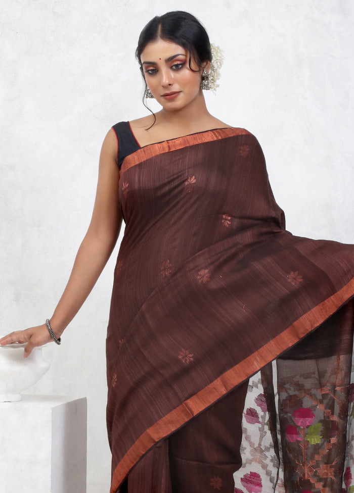 Brown Matka Pure Silk Saree With Blouse Piece