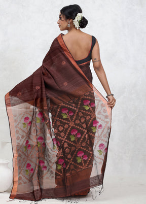 Brown Matka Pure Silk Saree With Blouse Piece