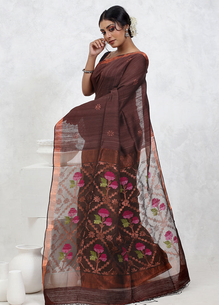 Brown Matka Pure Silk Saree With Blouse Piece - Indian Silk House Agencies