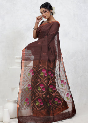 Brown Matka Pure Silk Saree With Blouse Piece