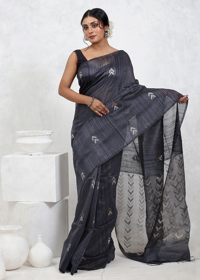 Grey Matka Pure Silk Saree Without Blouse Piece