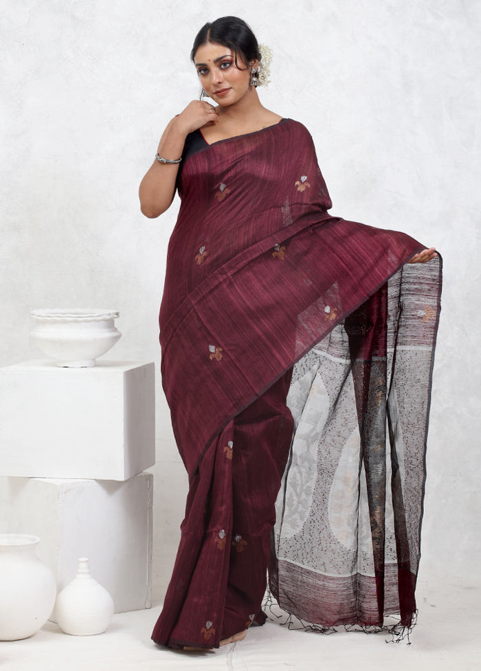 Purple Matka Pure Silk Saree With Blouse Piece