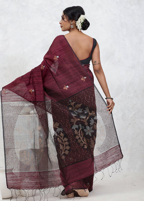 Purple Matka Pure Silk Saree With Blouse Piece