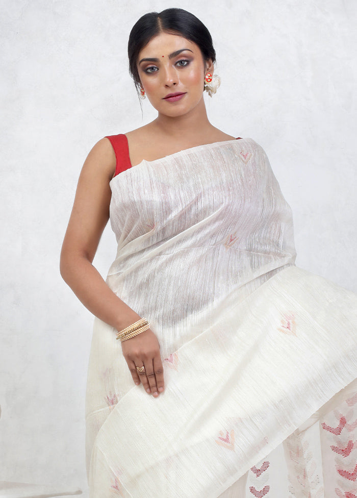 White Matka Pure Silk Saree Without Blouse Piece - Indian Silk House Agencies