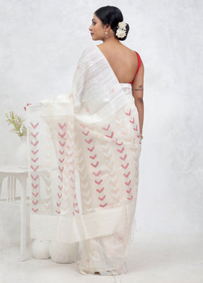 White Matka Pure Silk Saree Without Blouse Piece - Indian Silk House Agencies