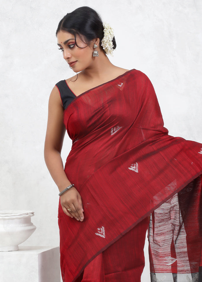 Red Matka Pure Silk Saree With Blouse Piece