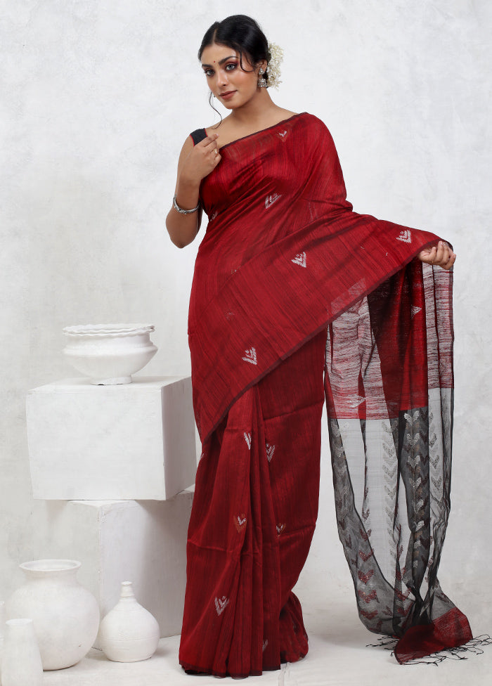 Red Matka Pure Silk Saree With Blouse Piece