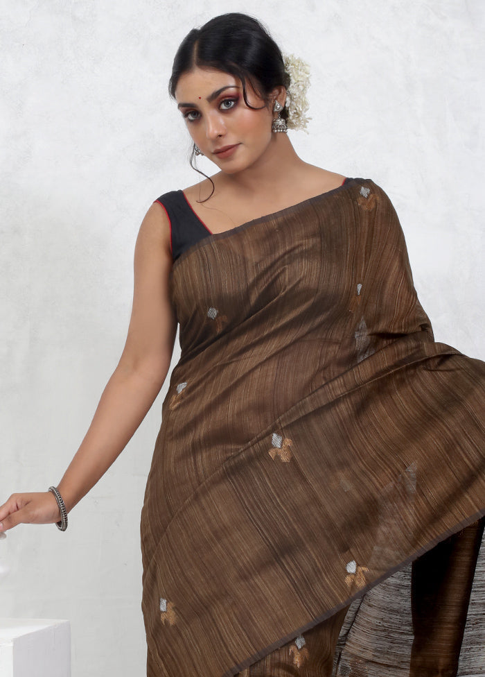 Brown Matka Pure Silk Saree With Blouse Piece - Indian Silk House Agencies