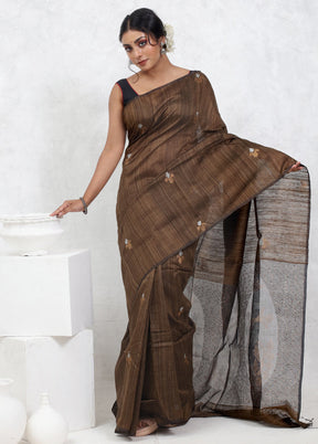 Brown Matka Pure Silk Saree With Blouse Piece