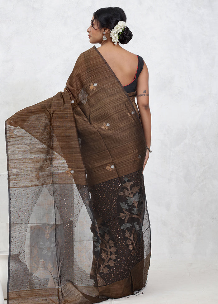 Brown Matka Pure Silk Saree With Blouse Piece