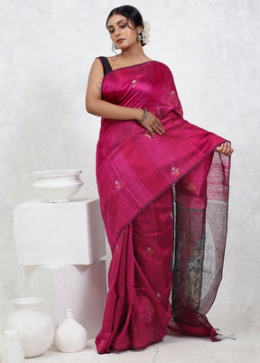 Pink Matka Pure Silk Saree With Blouse Piece