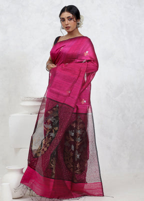 Pink Matka Pure Silk Saree With Blouse Piece