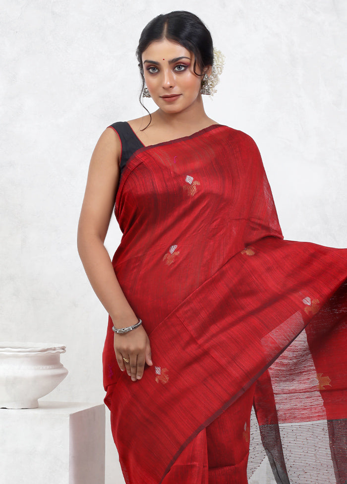 Red Matka Pure Silk Saree With Blouse Piece