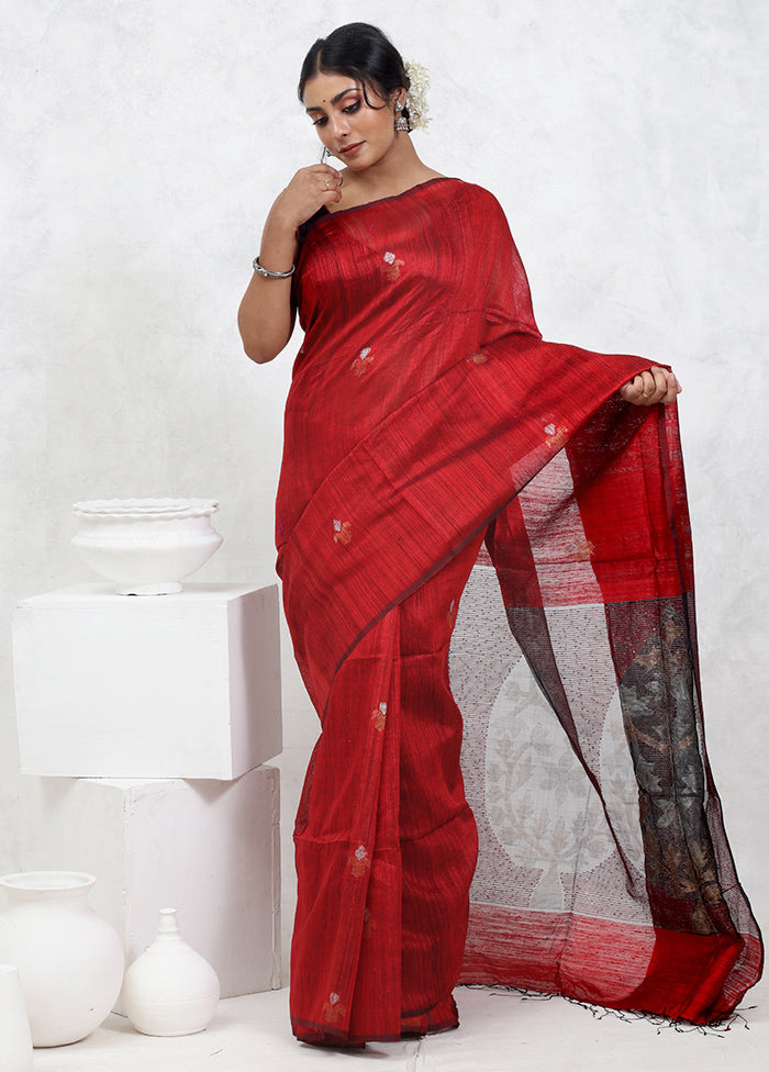 Red Matka Pure Silk Saree With Blouse Piece