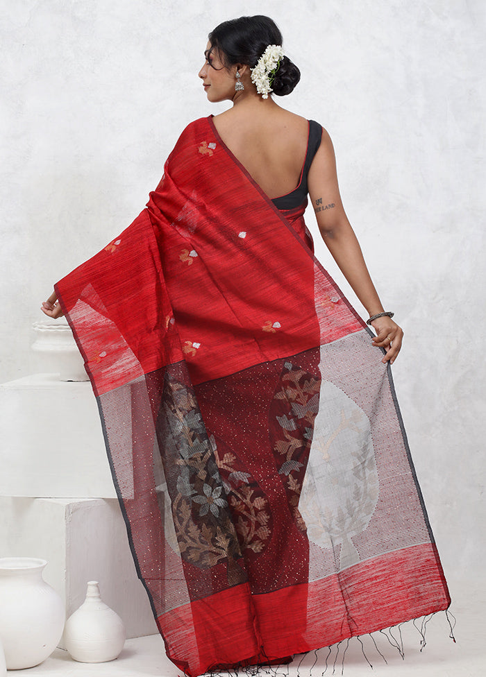 Red Matka Pure Silk Saree With Blouse Piece