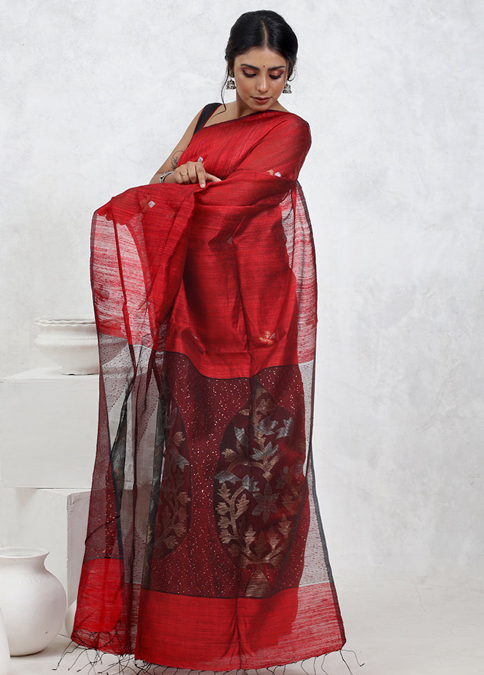 Red Matka Pure Silk Saree With Blouse Piece - Indian Silk House Agencies