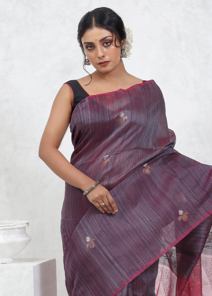 Purple Matka Pure Silk Saree With Blouse Piece