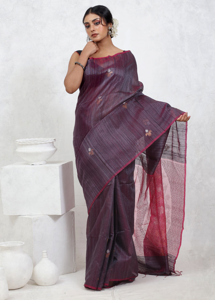 Purple Matka Pure Silk Saree With Blouse Piece