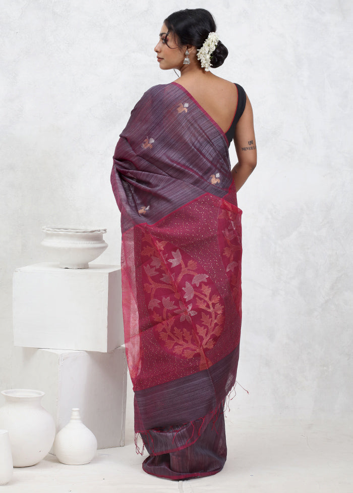 Purple Matka Pure Silk Saree With Blouse Piece