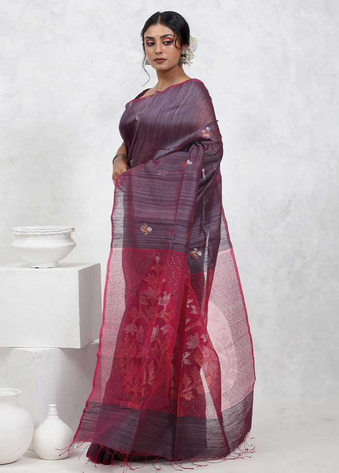 Purple Matka Pure Silk Saree With Blouse Piece