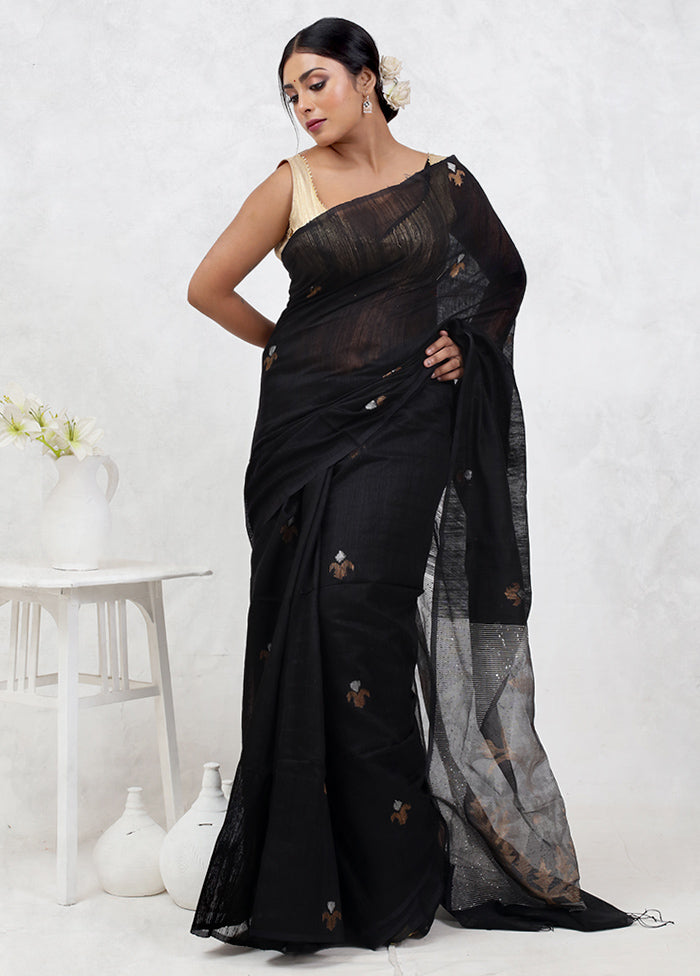 Black Matka Pure Silk Saree Without Blouse Piece - Indian Silk House Agencies