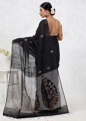 Black Matka Pure Silk Saree Without Blouse Piece - Indian Silk House Agencies