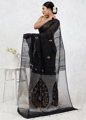 Black Matka Pure Silk Saree Without Blouse Piece - Indian Silk House Agencies