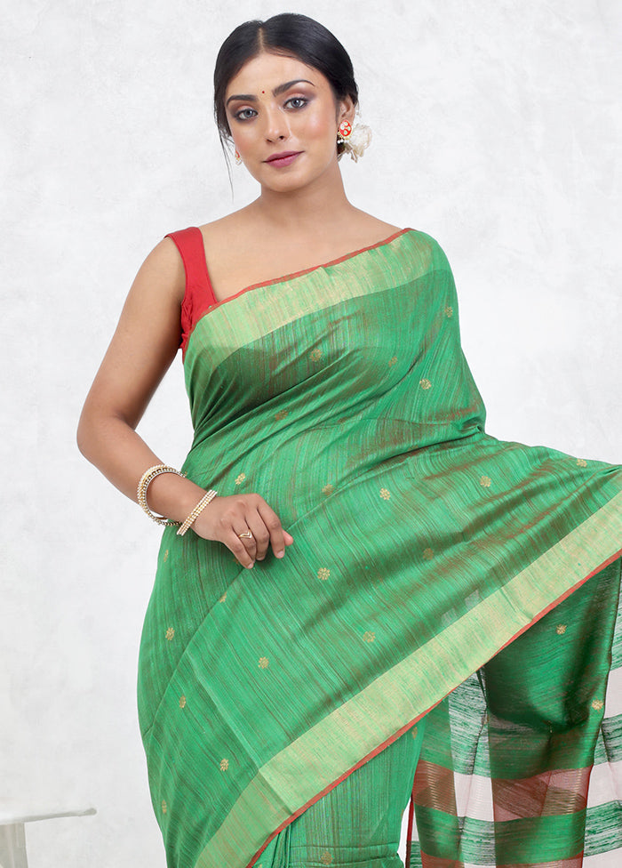 Green Matka Pure Silk Saree Without Blouse Piece - Indian Silk House Agencies