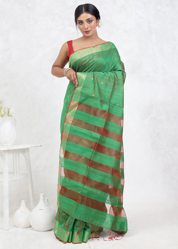 Green Matka Pure Silk Saree Without Blouse Piece - Indian Silk House Agencies