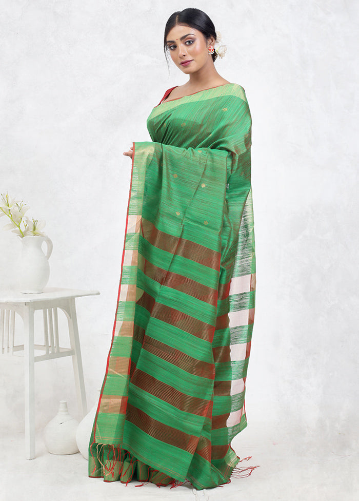 Green Matka Pure Silk Saree Without Blouse Piece - Indian Silk House Agencies