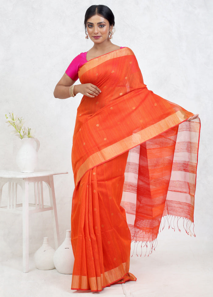 Orange Matka Pure Silk Saree Without Blouse Piece - Indian Silk House Agencies