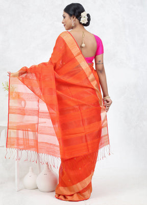 Orange Matka Pure Silk Saree Without Blouse Piece - Indian Silk House Agencies