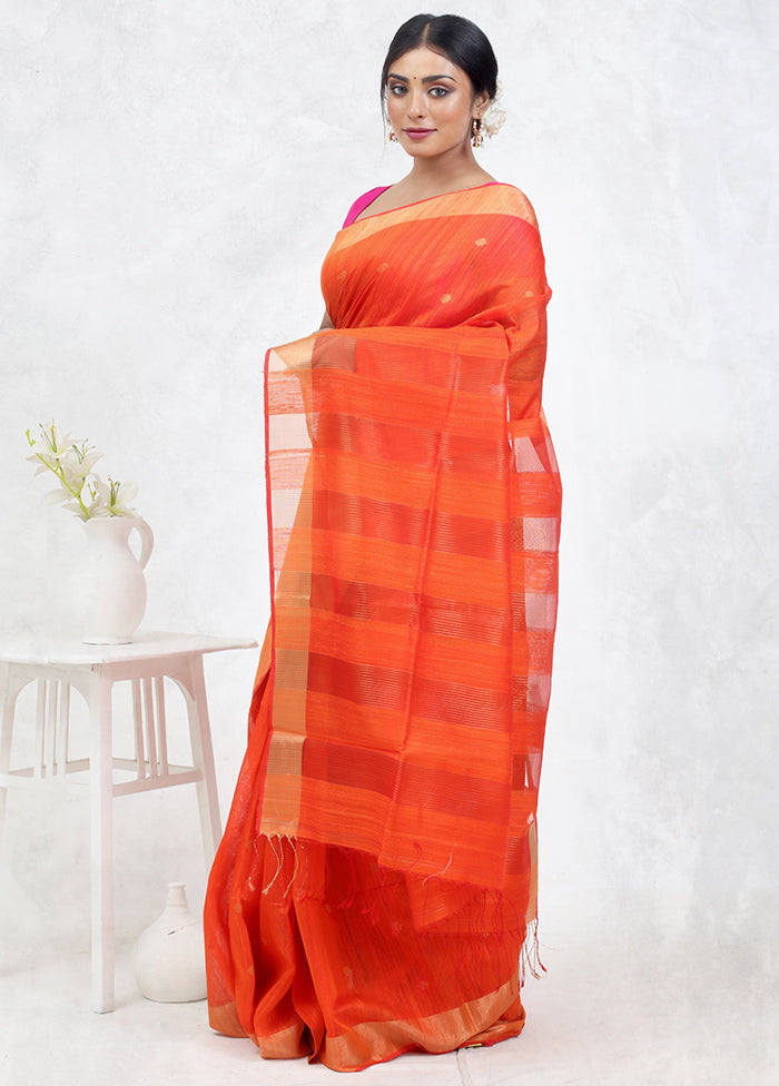 Orange Matka Pure Silk Saree Without Blouse Piece - Indian Silk House Agencies