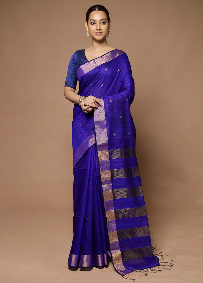 Blue Handloom Matka Pure Silk Saree With Blouse Piece