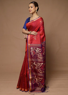 Red Handloom Matka Pure Silk Saree With Blouse Piece