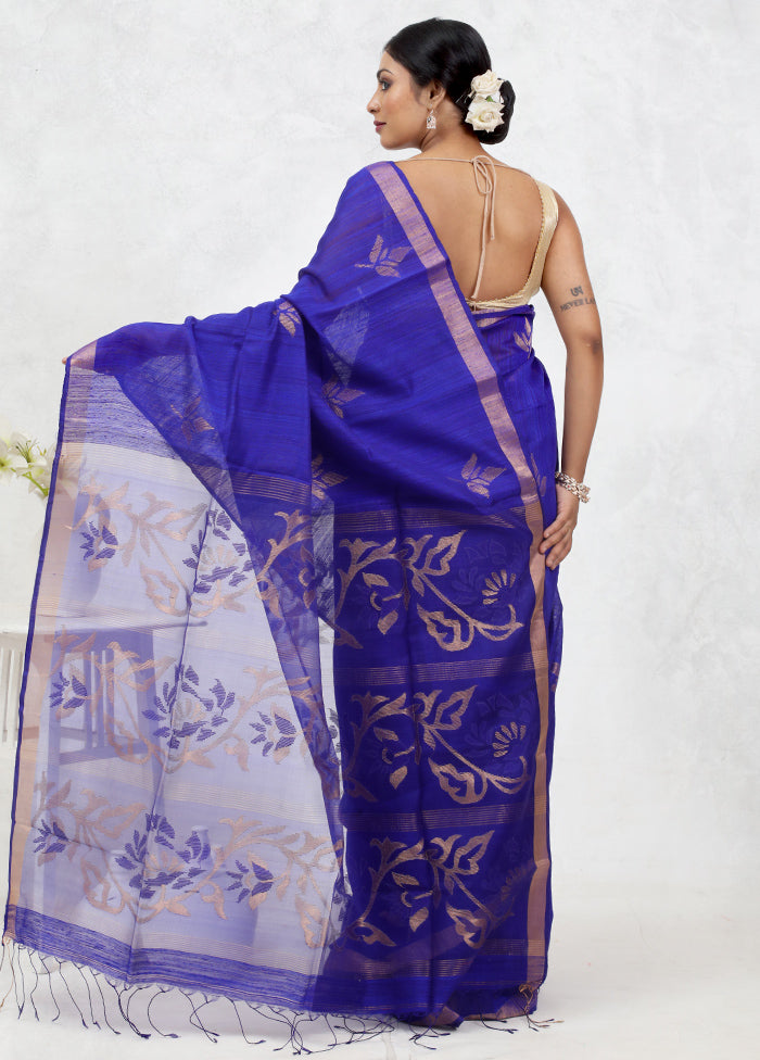 Blue Matka Pure Silk Saree Without Blouse Piece - Indian Silk House Agencies