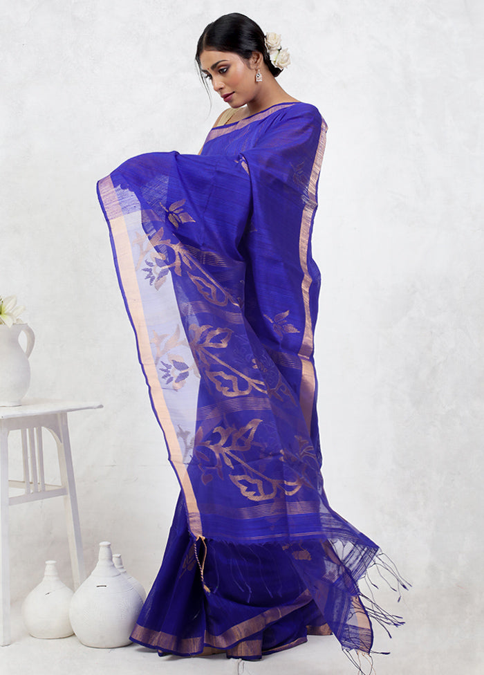 Blue Matka Pure Silk Saree Without Blouse Piece - Indian Silk House Agencies