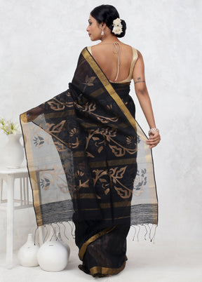 Black Matka Pure Silk Saree Without Blouse Piece - Indian Silk House Agencies