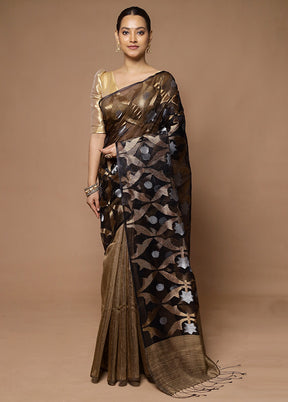 Black Handloom Matka Pure Silk Saree With Blouse Piece