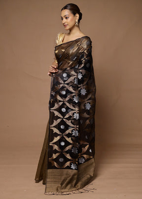 Black Handloom Matka Pure Silk Saree With Blouse Piece