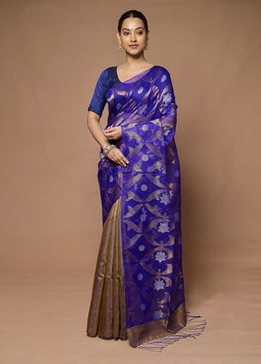 Blue Handloom Matka Pure Silk Saree With Blouse Piece