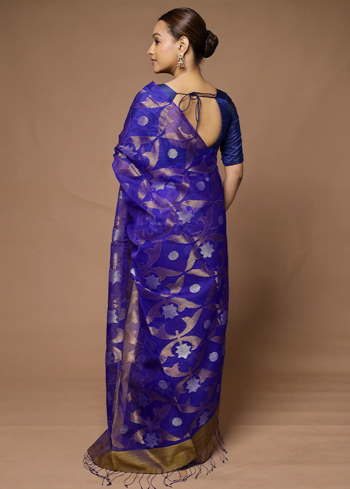 Blue Handloom Matka Pure Silk Saree With Blouse Piece