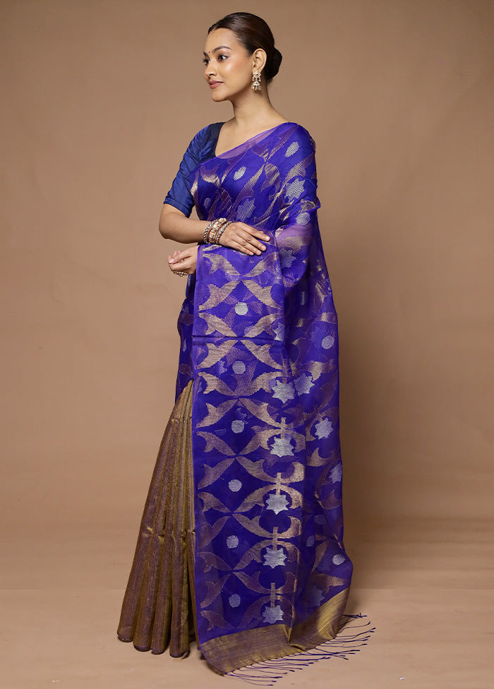 Blue Handloom Matka Pure Silk Saree With Blouse Piece