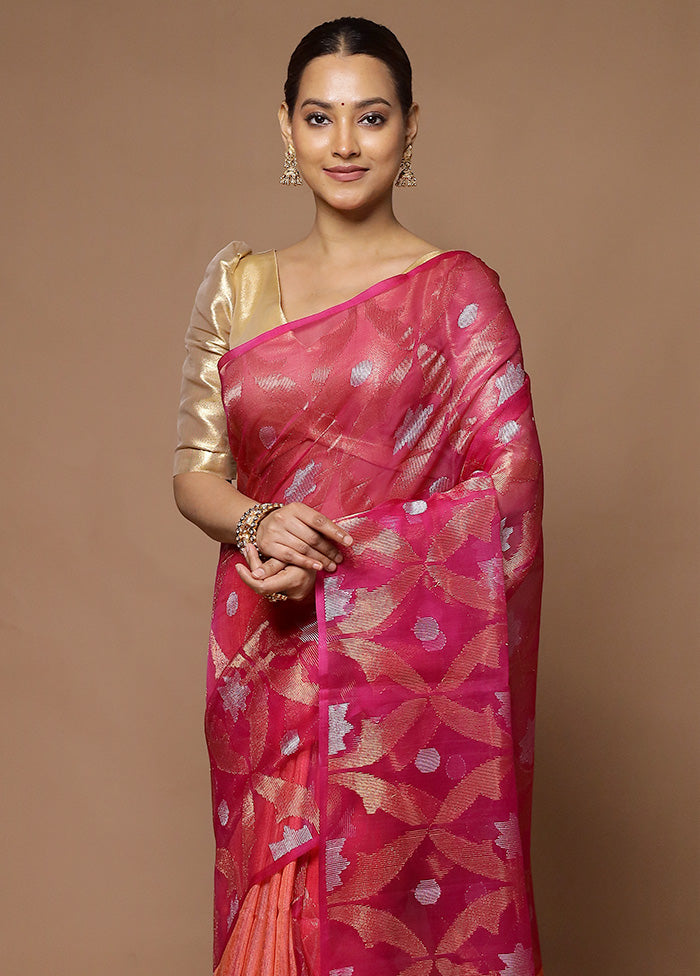 Pink Handloom Matka Pure Silk Saree With Blouse Piece