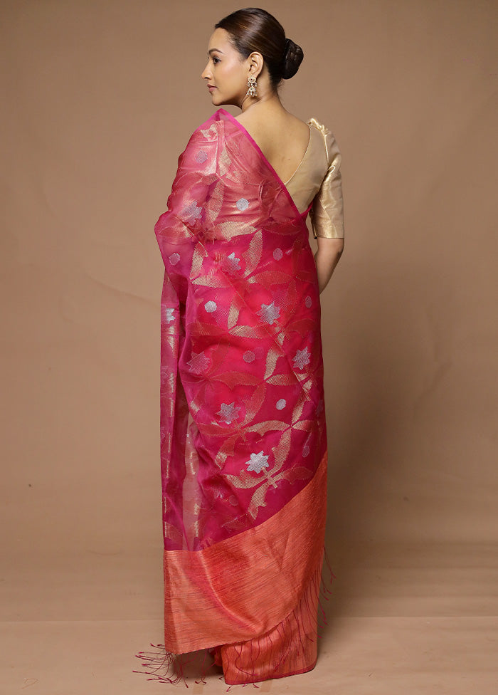 Pink Handloom Matka Pure Silk Saree With Blouse Piece