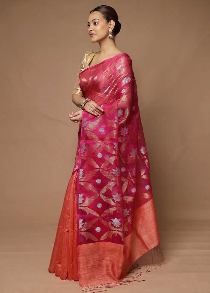 Pink Handloom Matka Pure Silk Saree With Blouse Piece