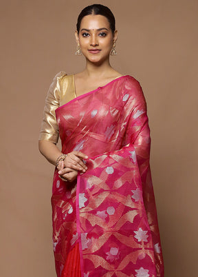 Pink Handloom Matka Pure Silk Saree With Blouse Piece