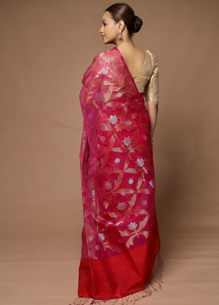 Pink Handloom Matka Pure Silk Saree With Blouse Piece