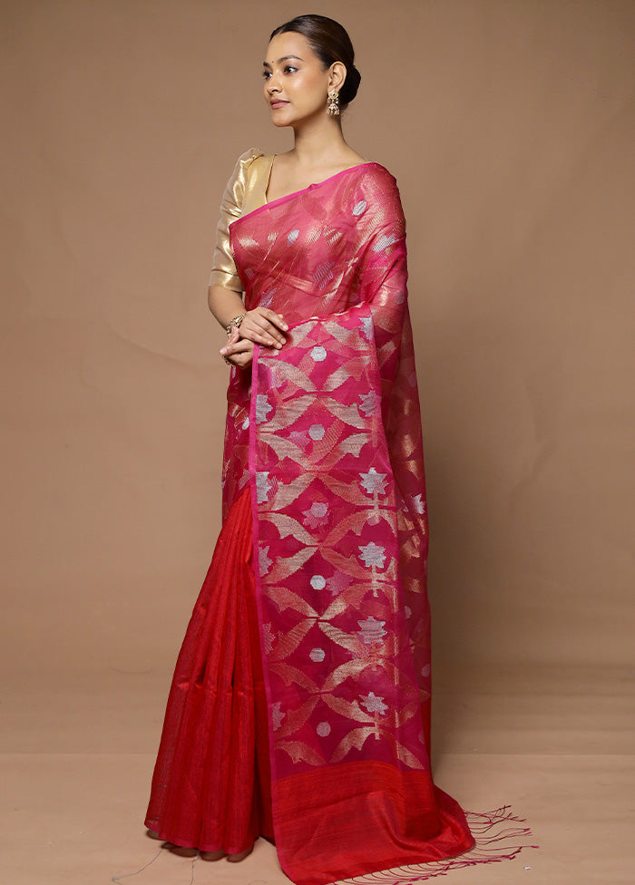 Pink Handloom Matka Pure Silk Saree With Blouse Piece